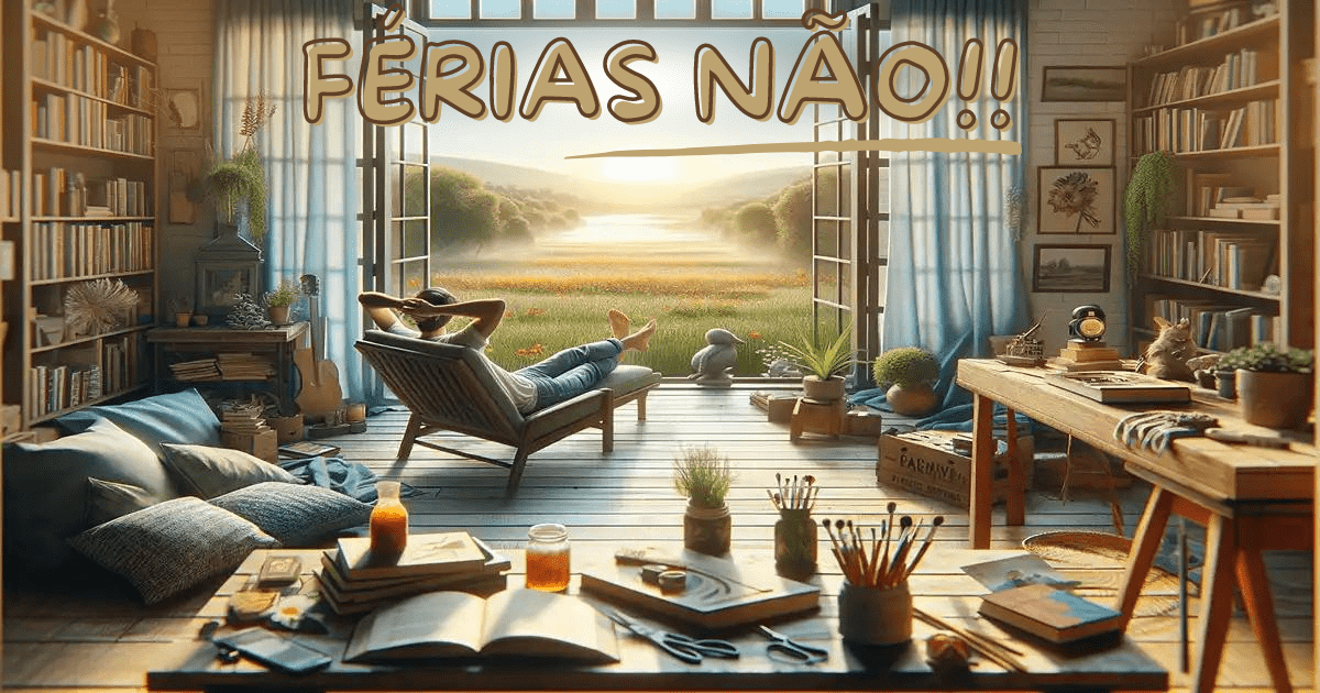 Espaço tranquilo e inspirador para 'Férias não são para mim', unindo lazer e natureza.