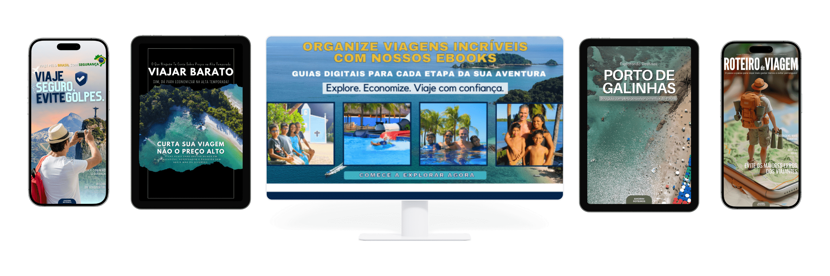 Coleção de eBooks sobre viagens com dicas de economia, segurança e roteiros, da consultoria Amorim Roteiros