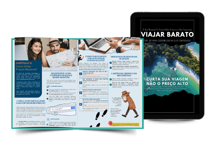 eBook com dicas para viajar barato, evitar preços abusivos e economizar em alta temporada