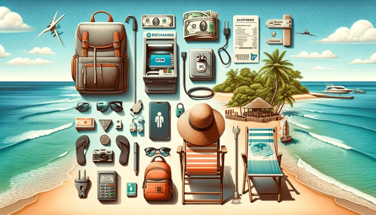 Itens de viagem representando dicas para turistas em Canoa Quebrada, sem texto ou pessoas